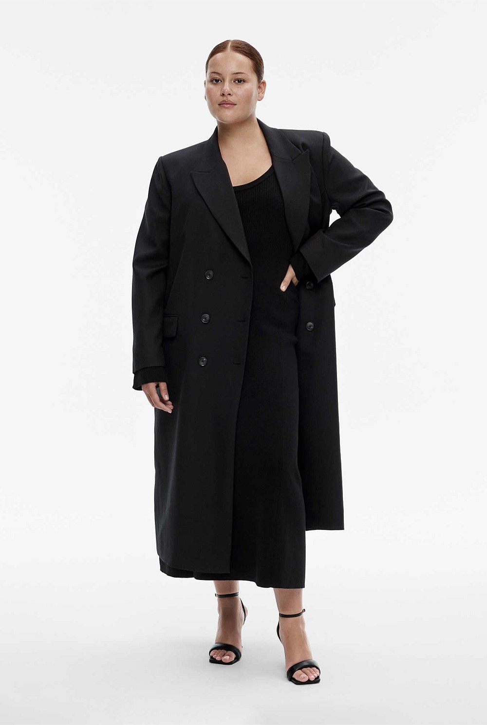 Wool Blend Double-Breasted Blazer Coat