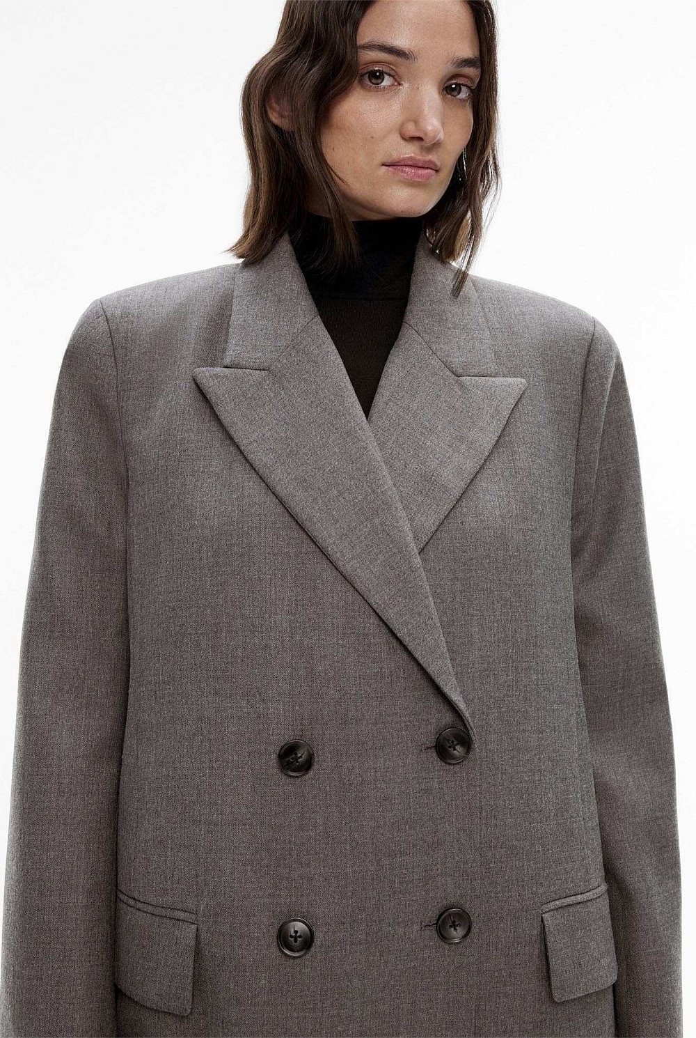 Wool Blend Double-Breasted Blazer Coat