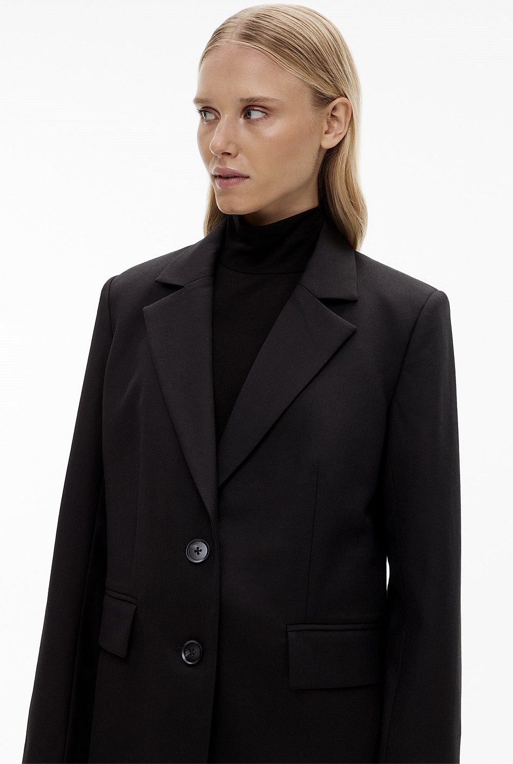 Wool Blend Single-Breasted Boxy Blazer