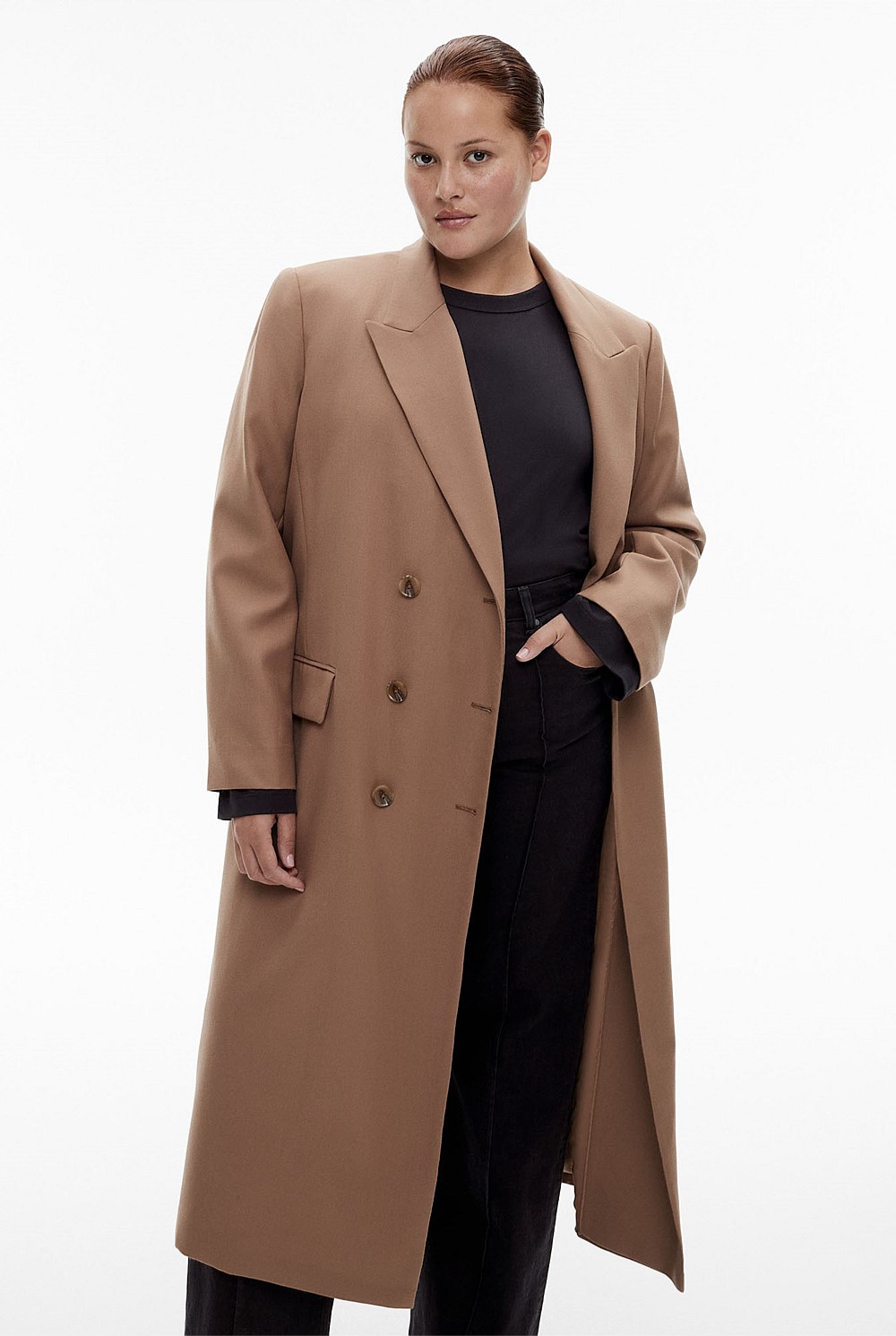 Wool Blend Double-Breasted Blazer Coat