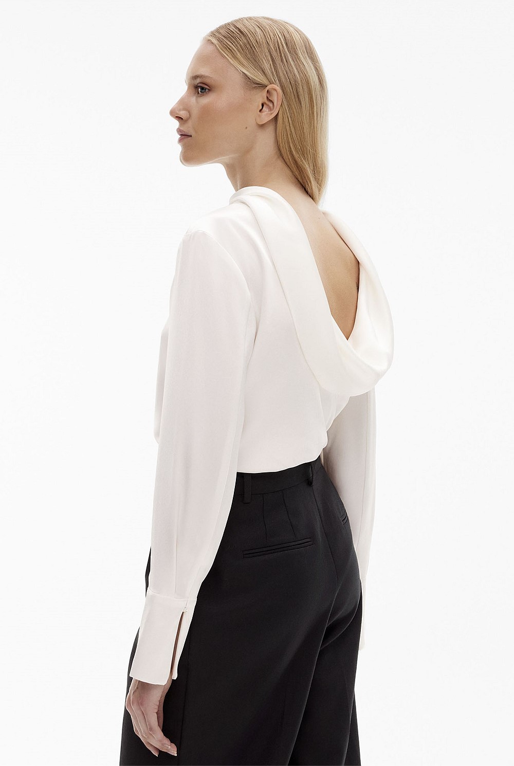 Drape Neck Long Sleeve Blouse