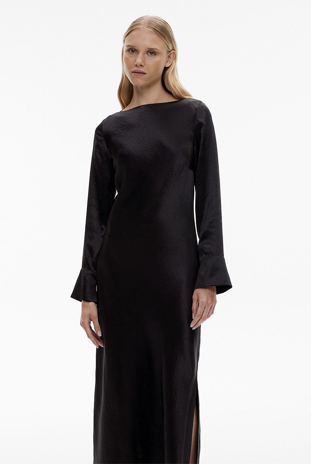 Acetate Long Sleeve Midi Dress