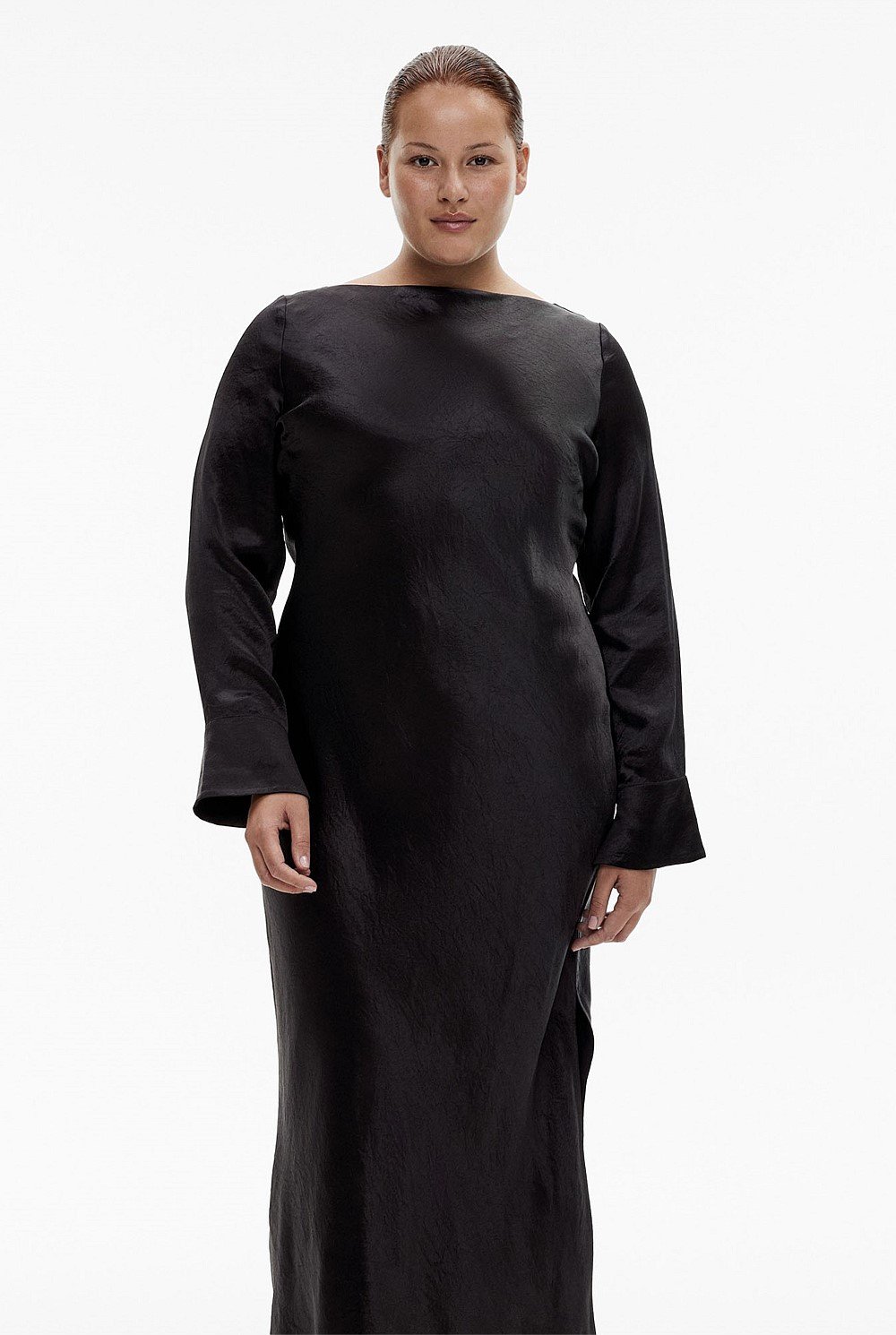 Acetate Long Sleeve Midi Dress