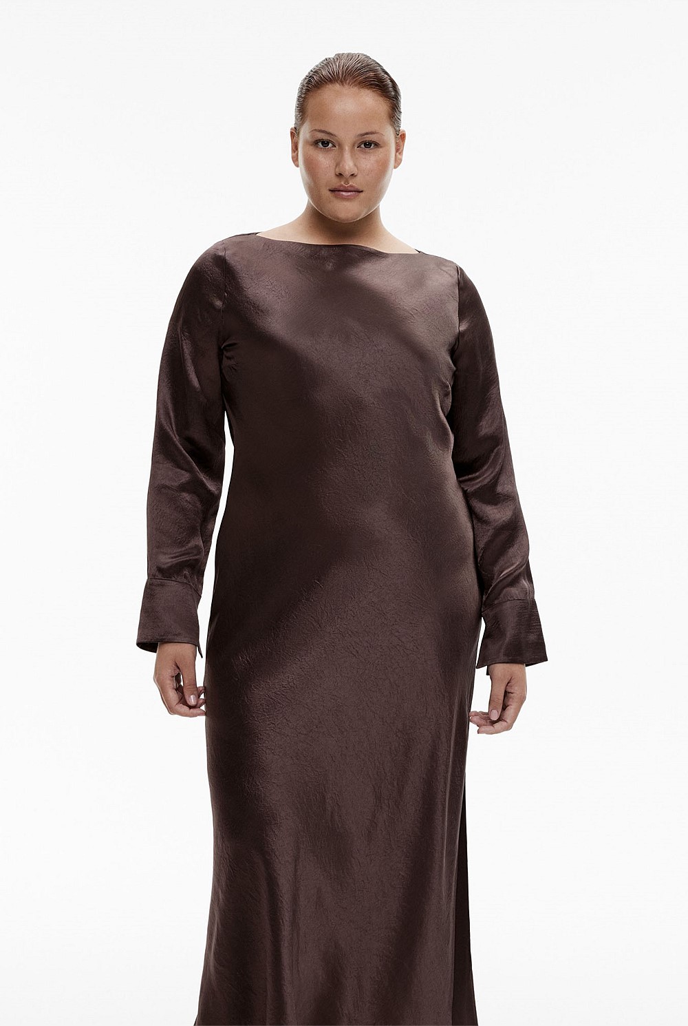 Acetate Long Sleeve Midi Dress