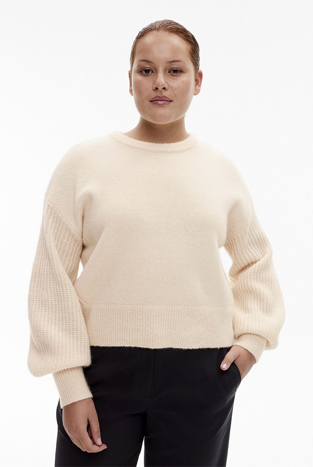 Wool Blend Stitch Sleeve Knit