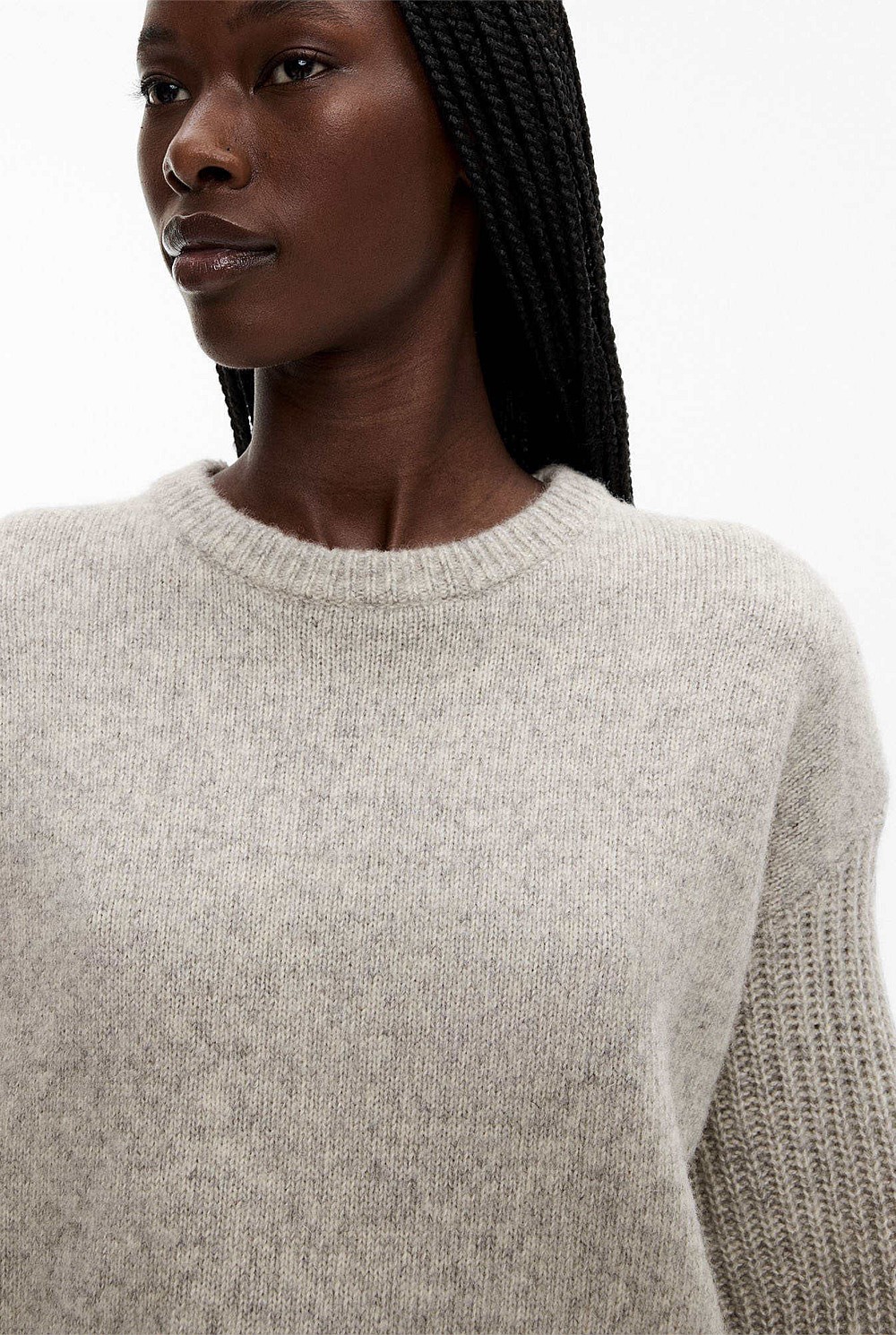 Wool Blend Stitch Sleeve Knit