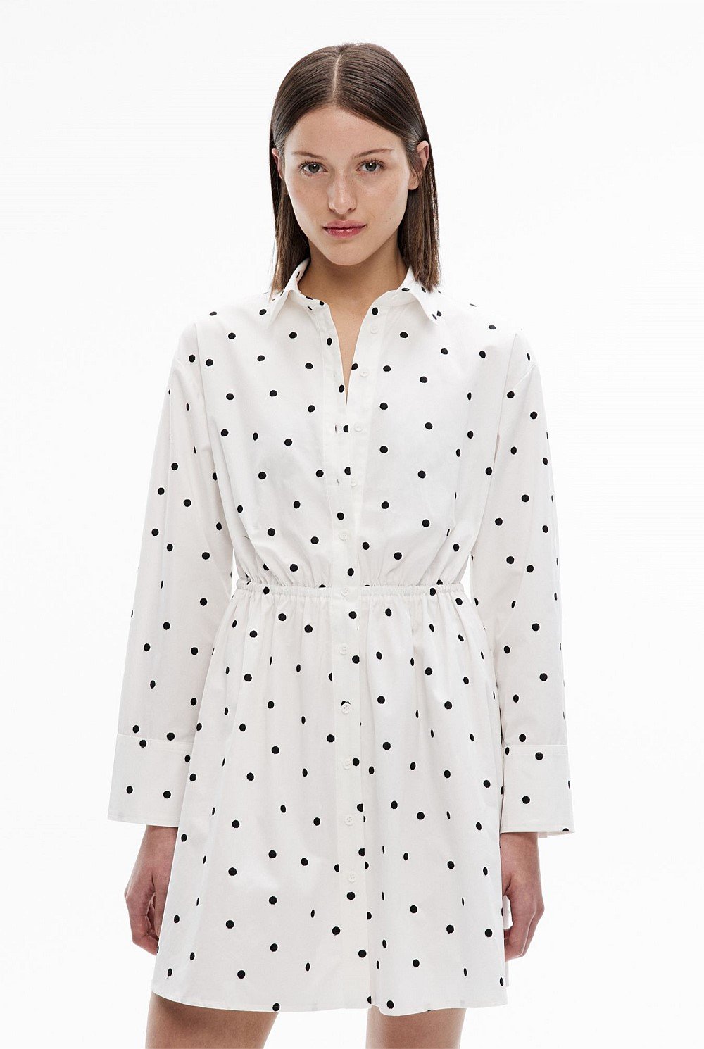 Embroidered Spot Mini Shirt Dress