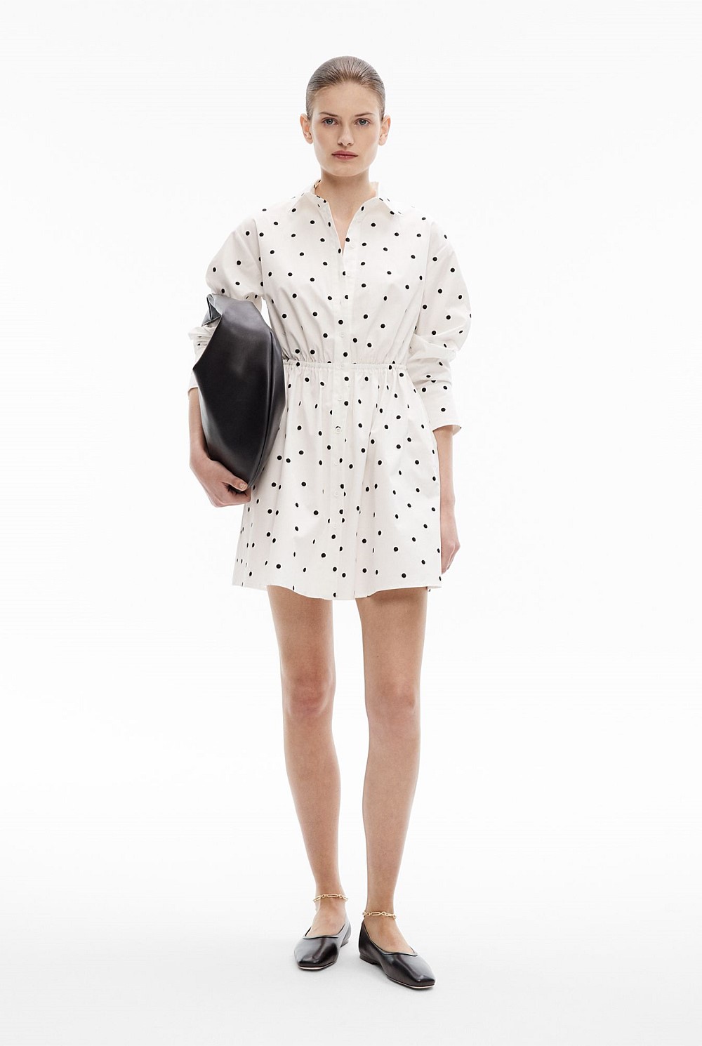 Embroidered Spot Mini Shirt Dress