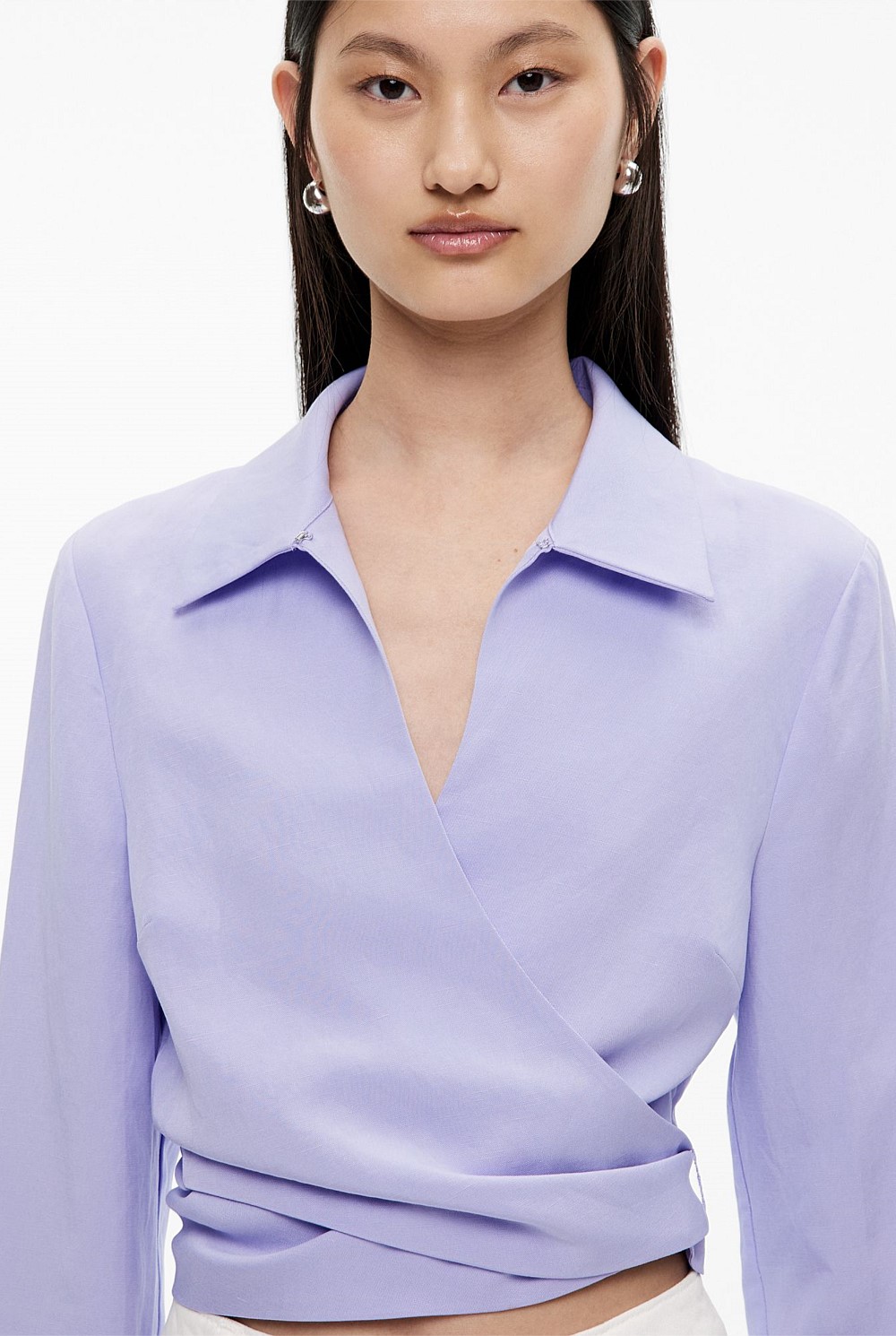 Long Sleeve Tie Crop Shirt