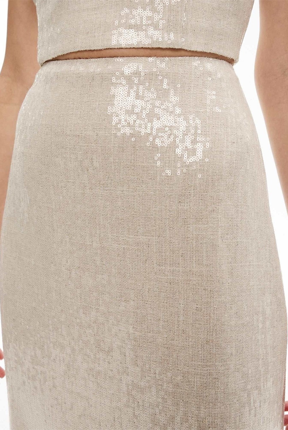 Sequin Linen Column Skirt