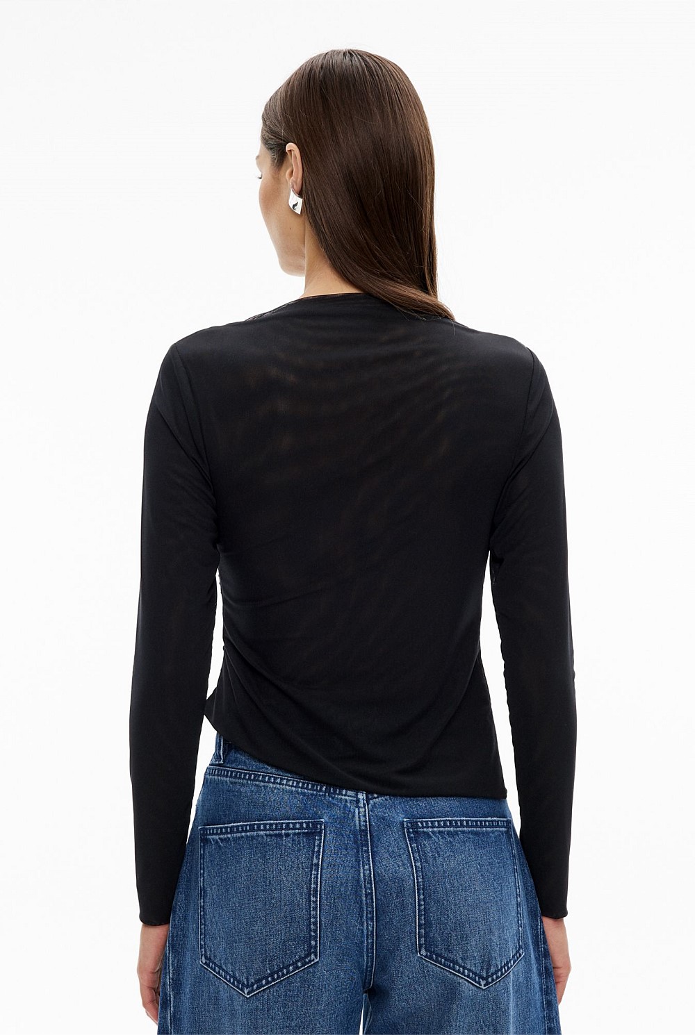 Mesh Drape Long Sleeve Top