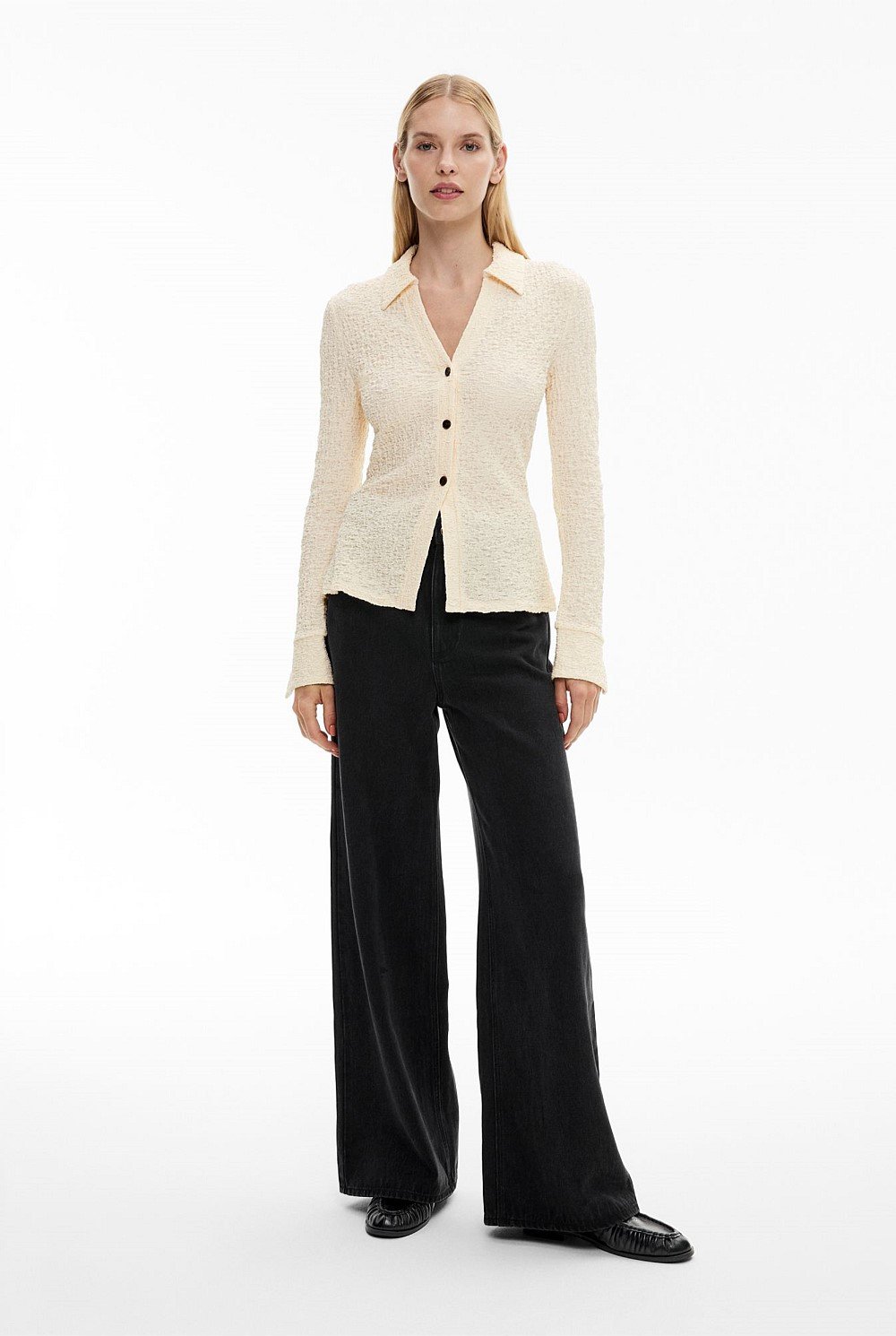 Textured Jersey Polo Top