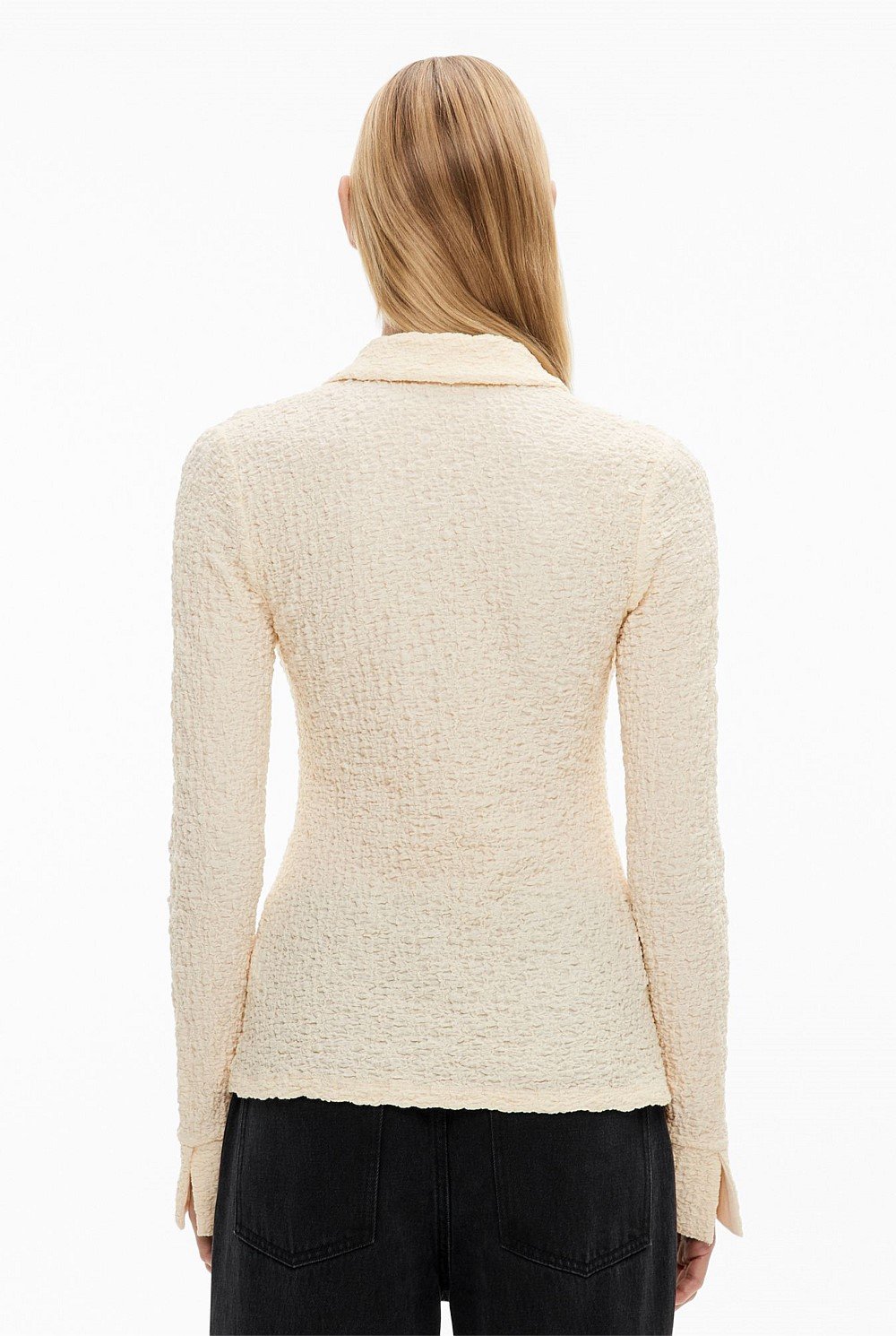 Textured Jersey Polo Top