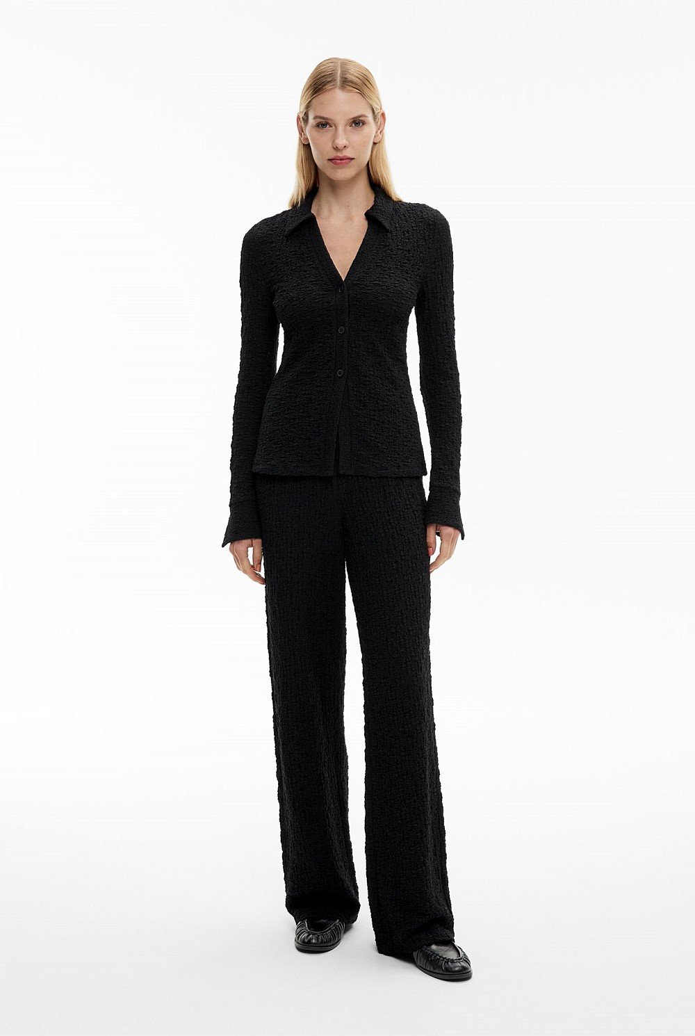 Textured Jersey Polo Top