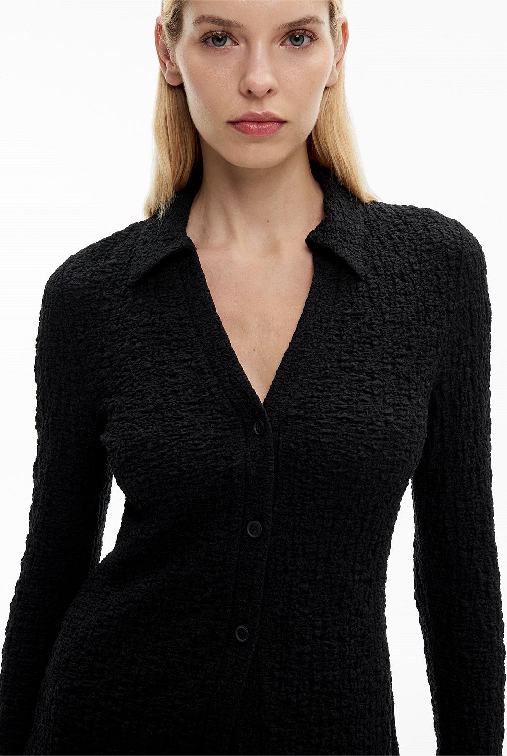 Textured Jersey Polo Top