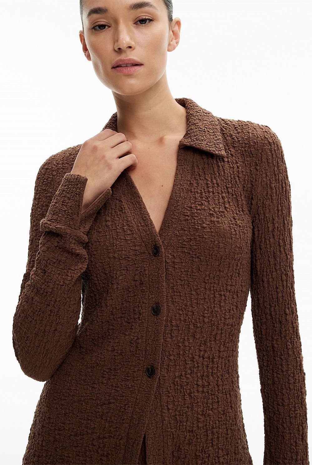 Textured Jersey Polo Top