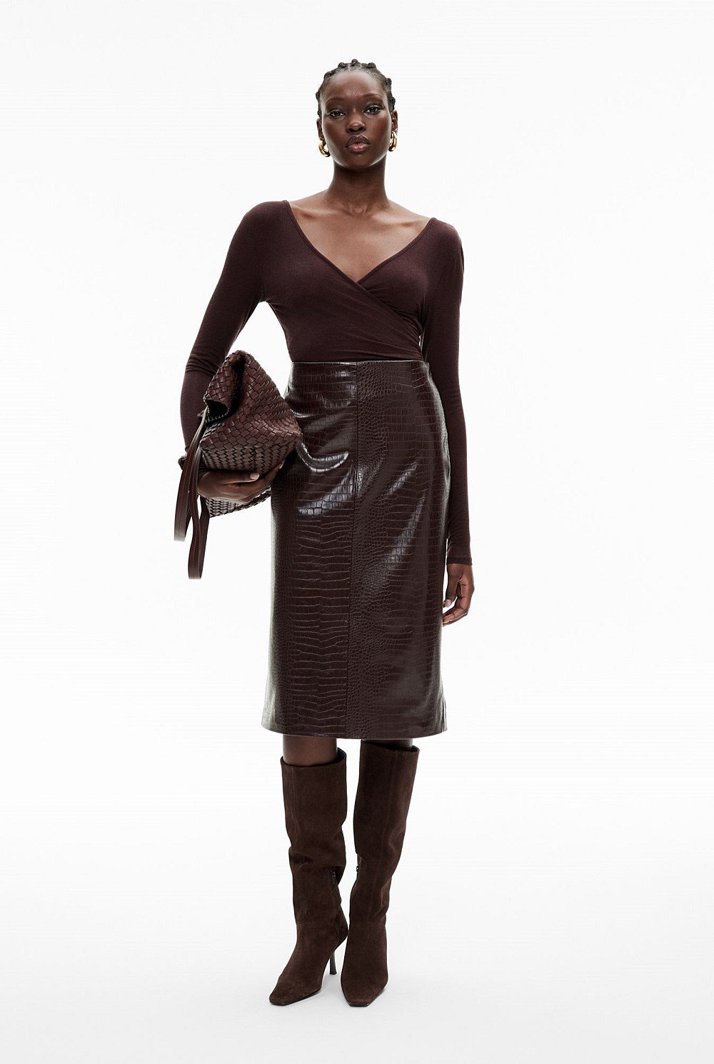 Croc Effect Midi Skirt
