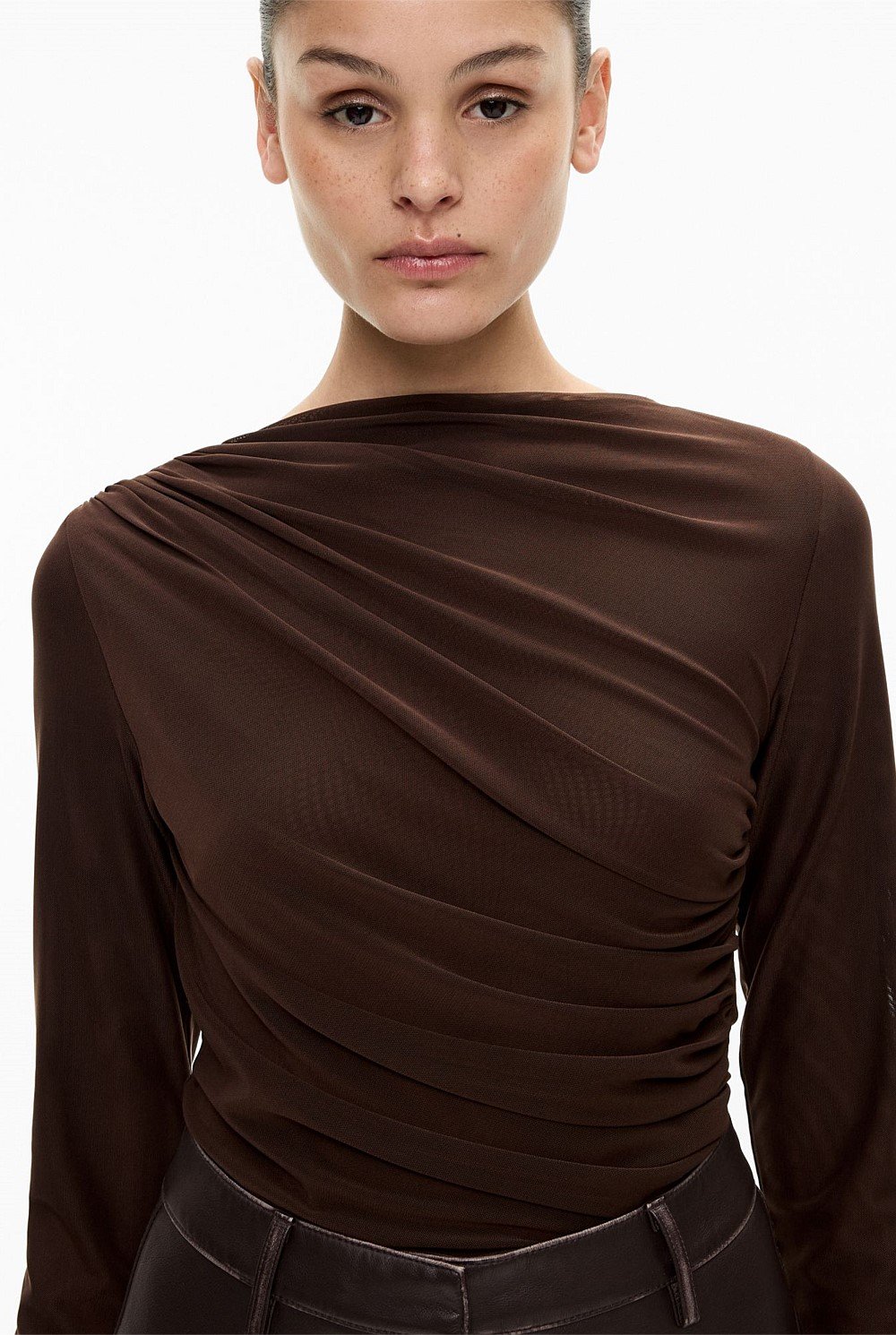 Mesh Drape Long Sleeve Top