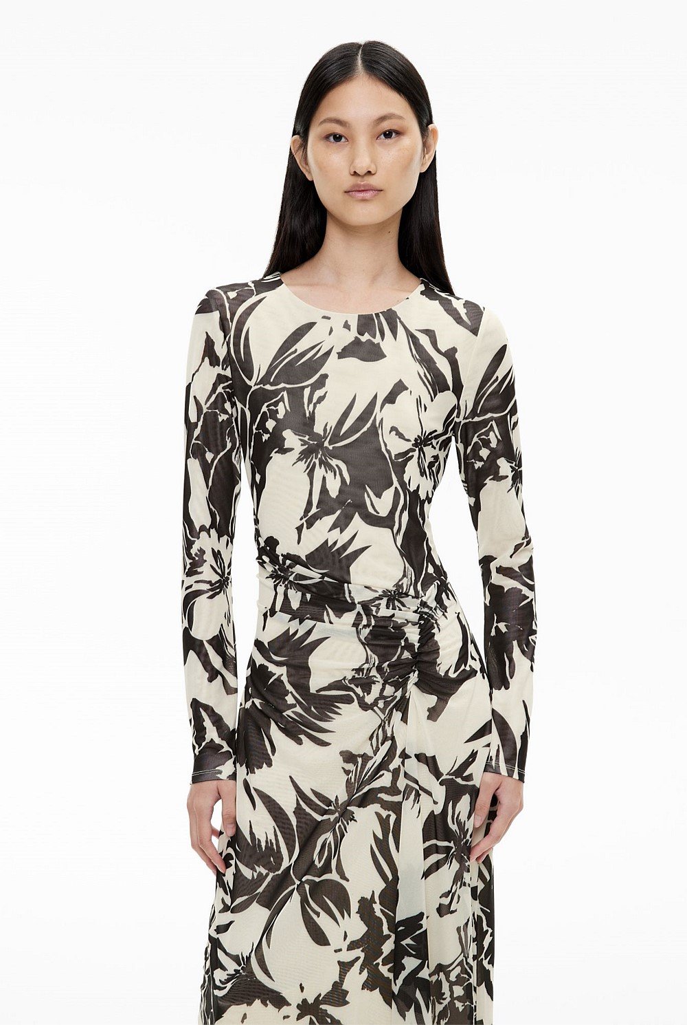 Crew Mesh Long Sleeve Dress