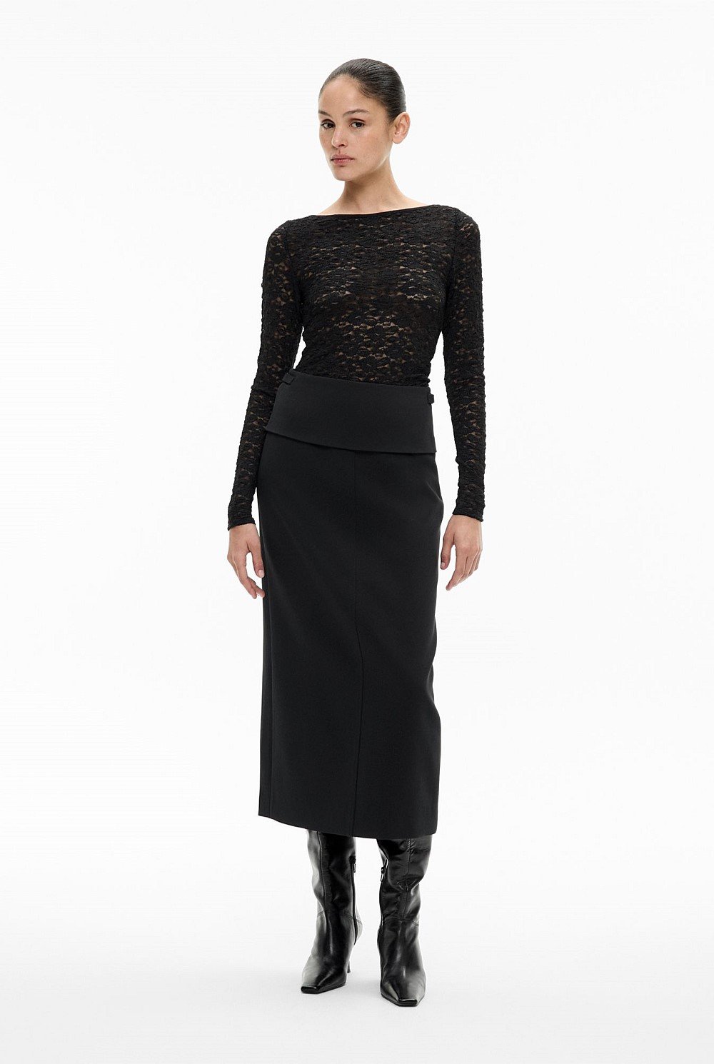 Waist Tab Midi Skirt