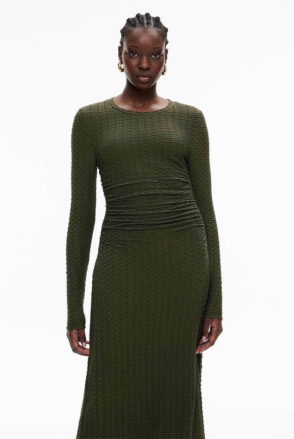 Textured Jersey Long Sleeve Dress