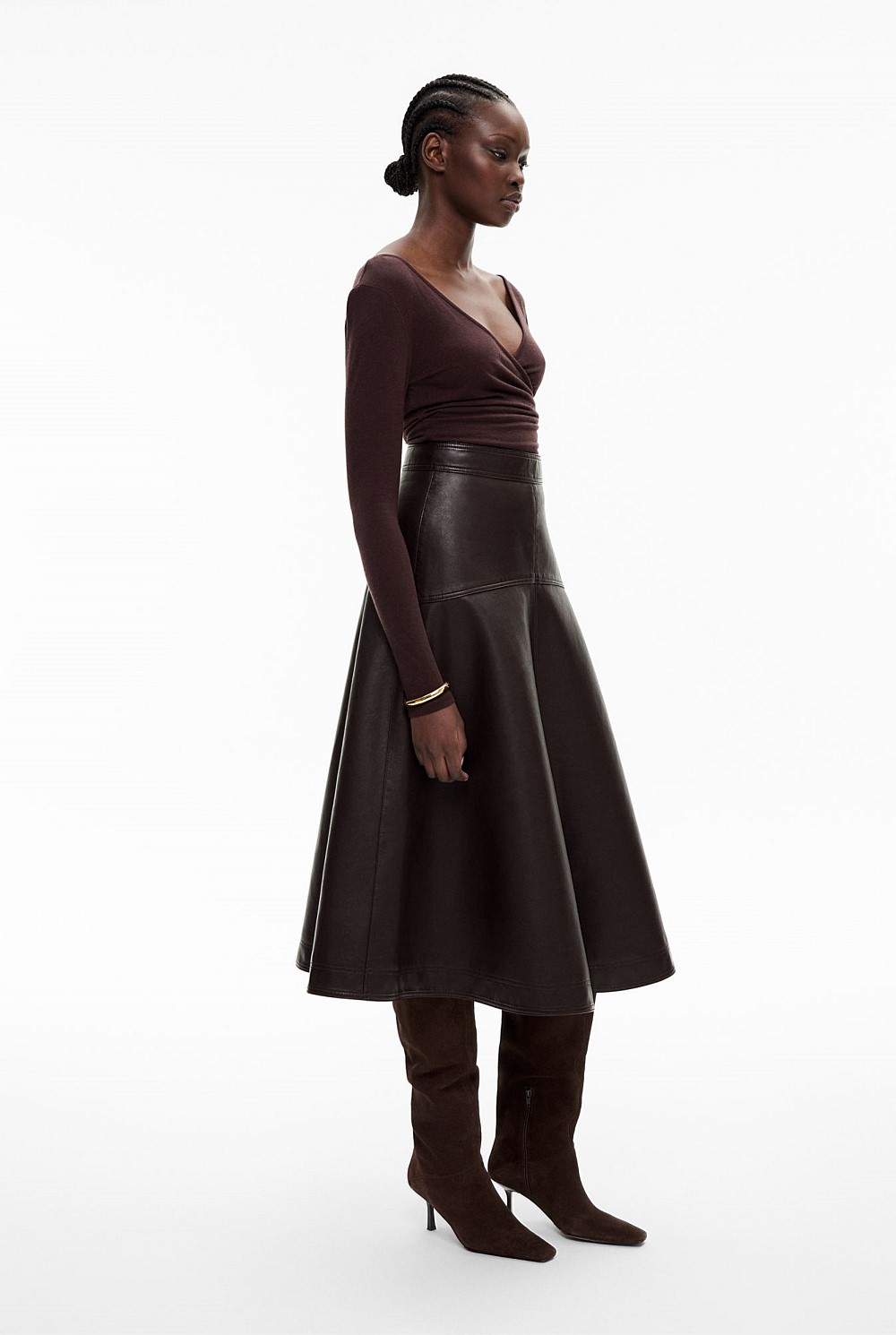 Spliced Faux Leather Skirt