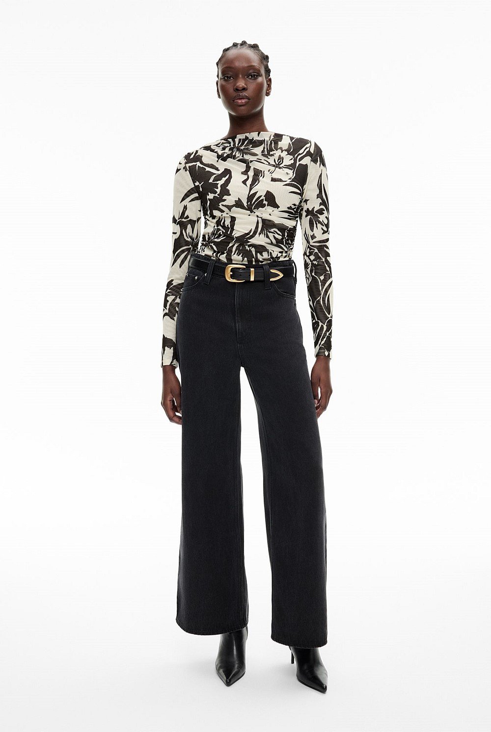 Mesh Drape Long Sleeve Top
