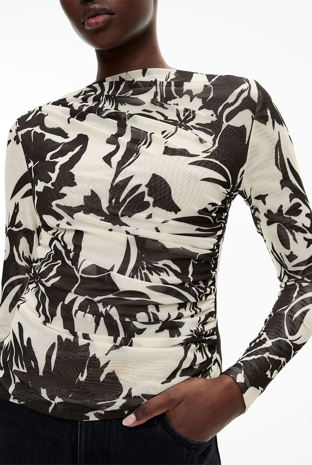 Mesh Drape Long Sleeve Top