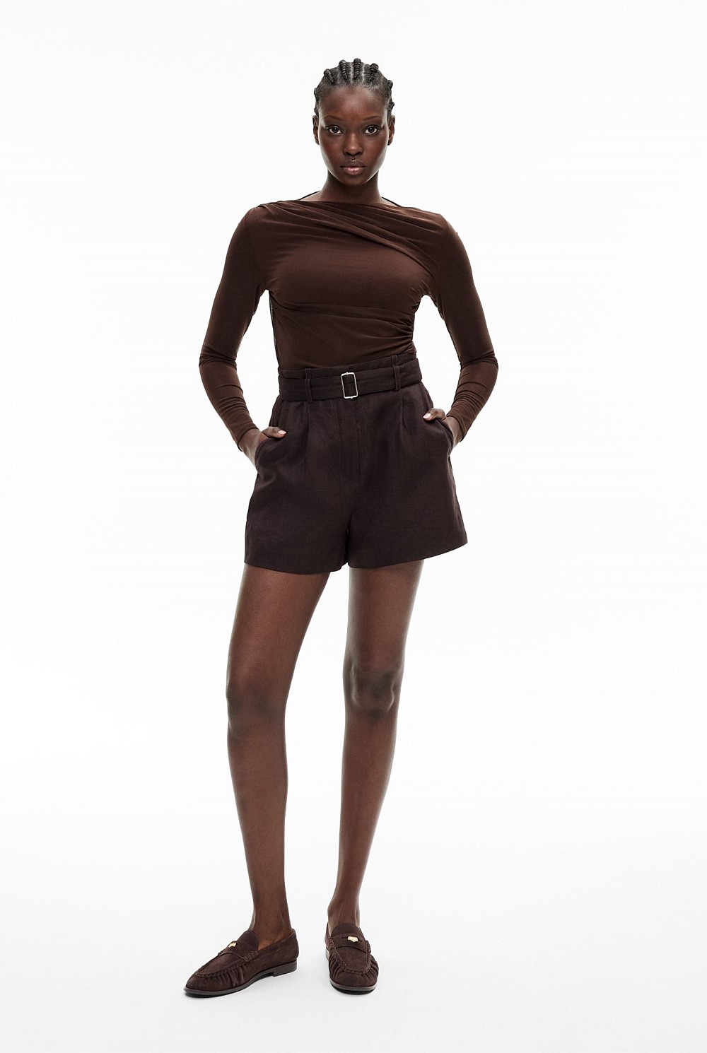 Belt Detail Linen Shorts