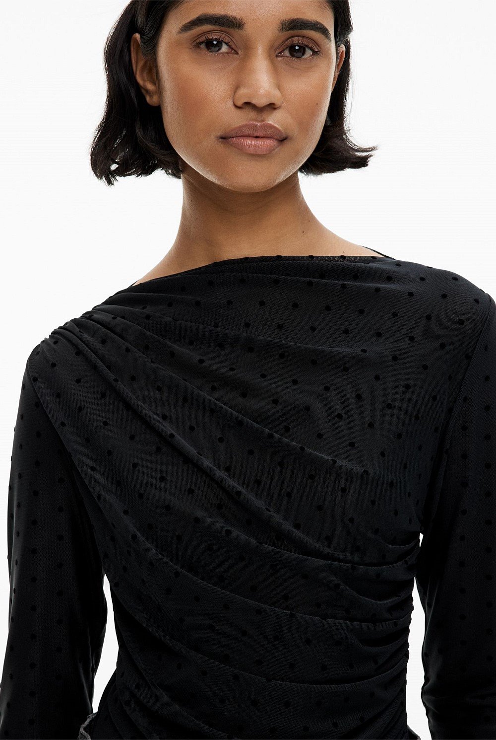 Mesh Drape Long Sleeve Top