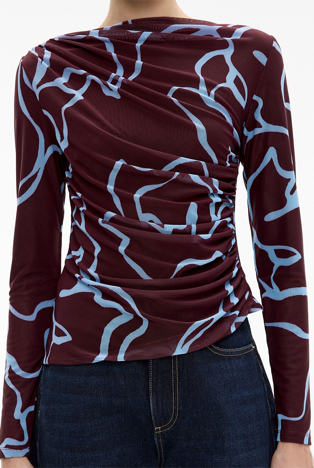 Mesh Drape Long Sleeve Top