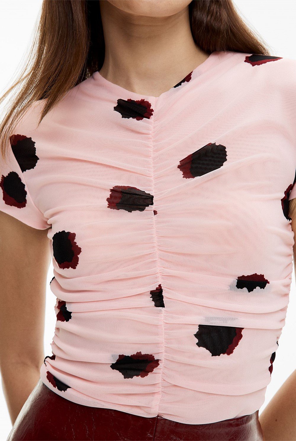 Ruched Mesh T-Shirt
