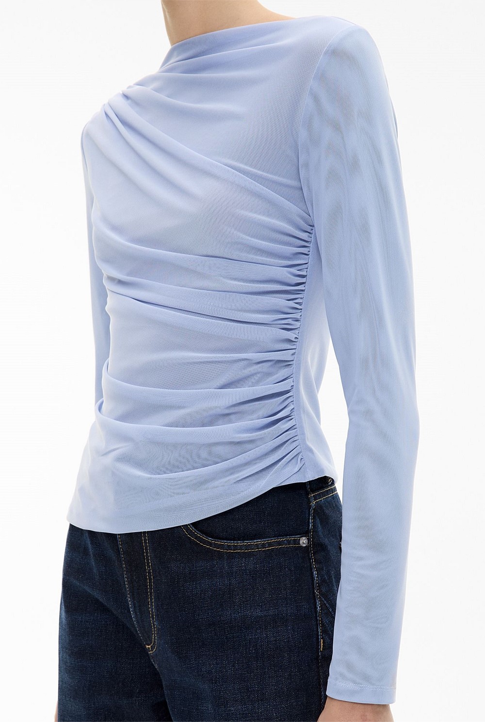 Mesh Drape Long Sleeve Top