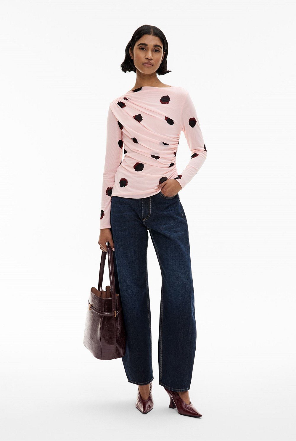 Mesh Drape Long Sleeve Top