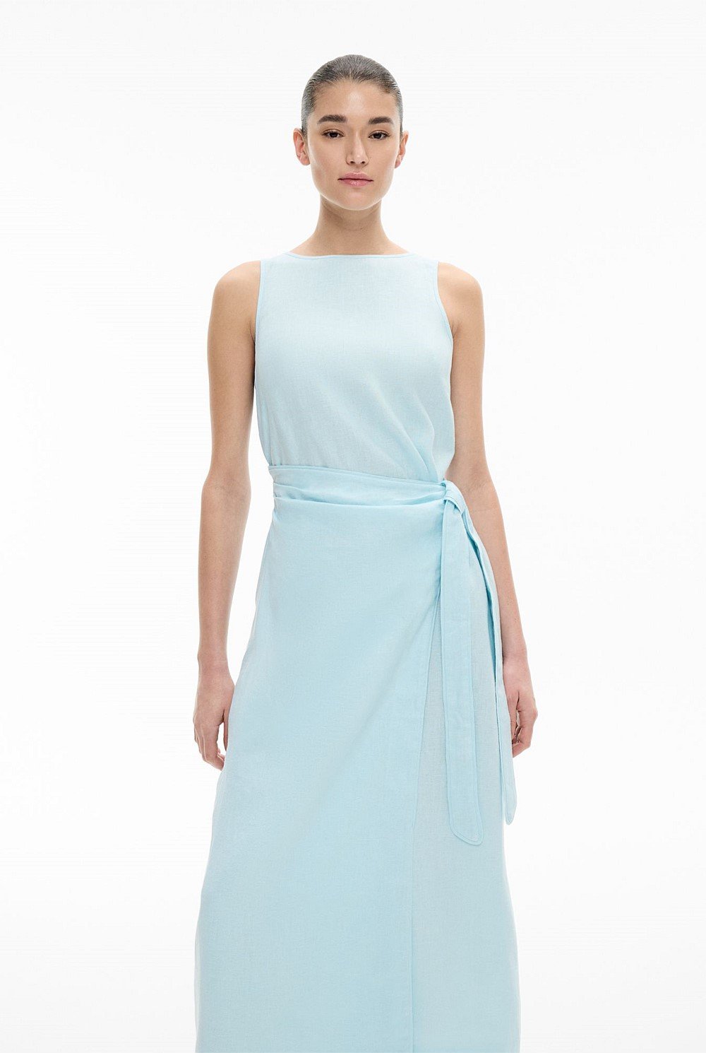 Linen Wrap Midi Dress