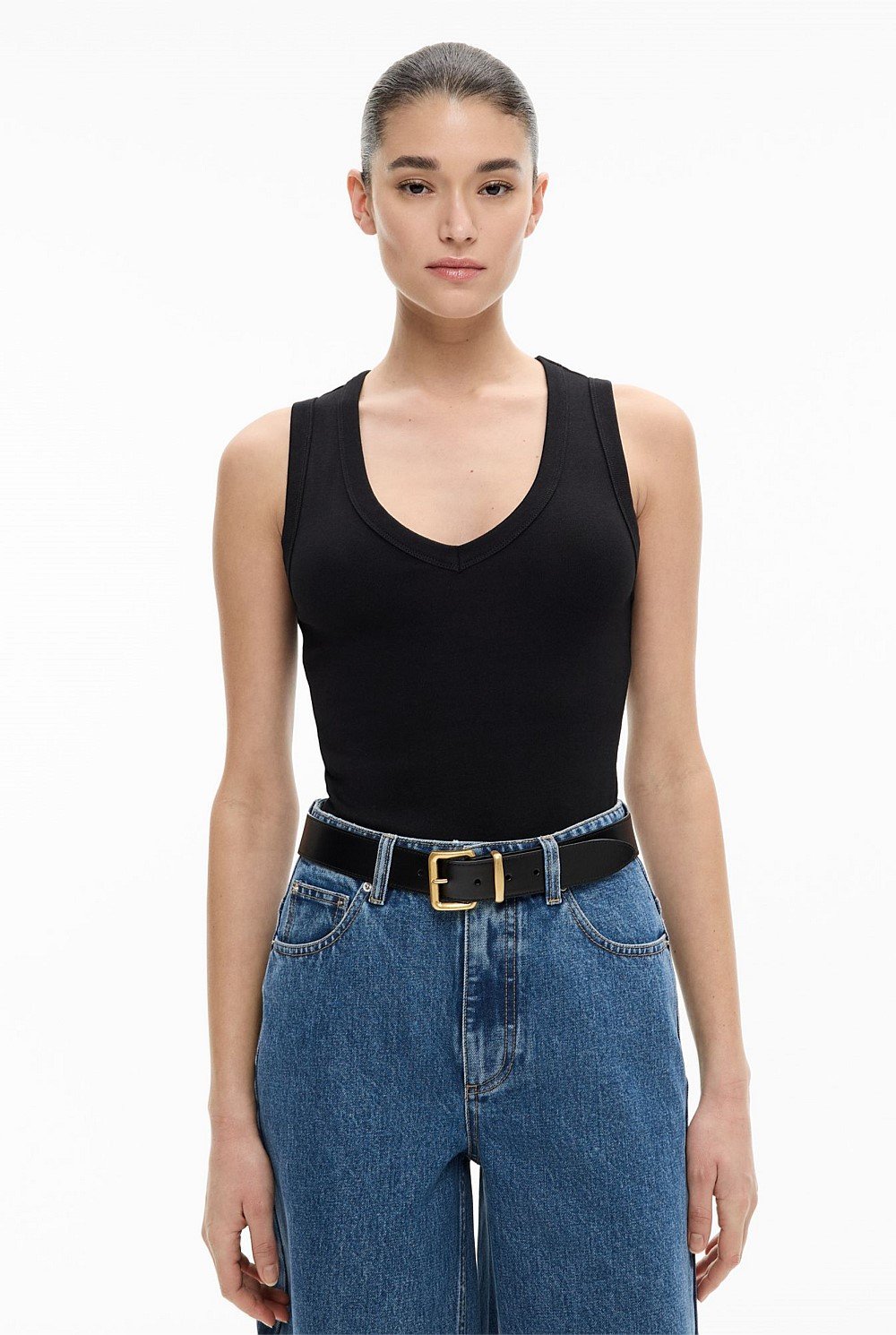 Fine Rib V Neck Tank