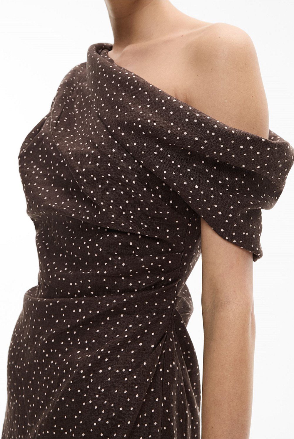 Draped Shoulder Midi Dress