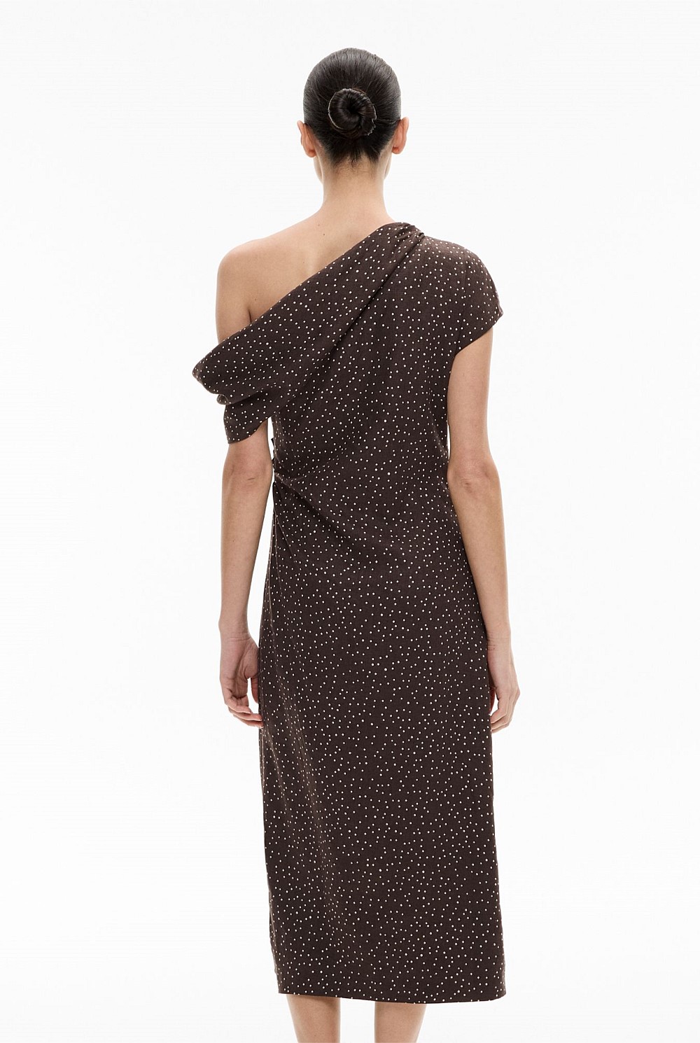 Draped Shoulder Midi Dress