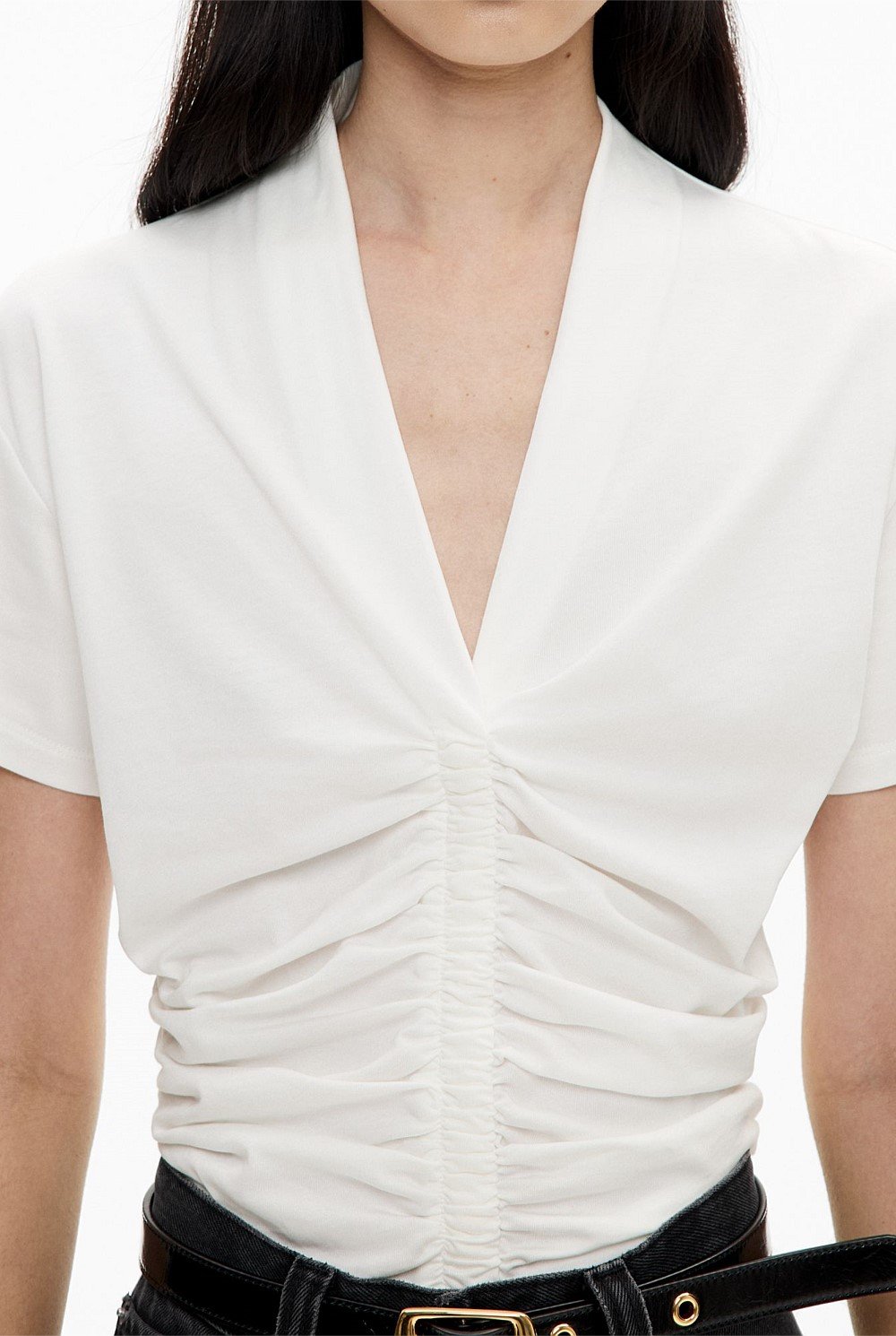Gathered V Neck T-Shirt