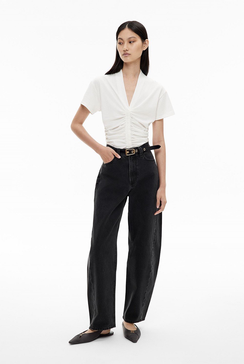 Gathered V Neck T-Shirt