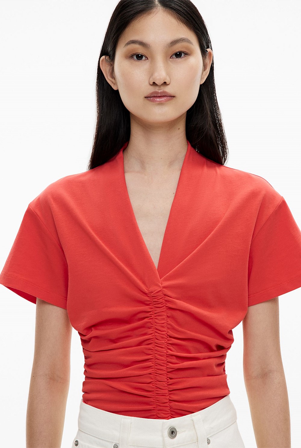 Gathered V Neck T-Shirt