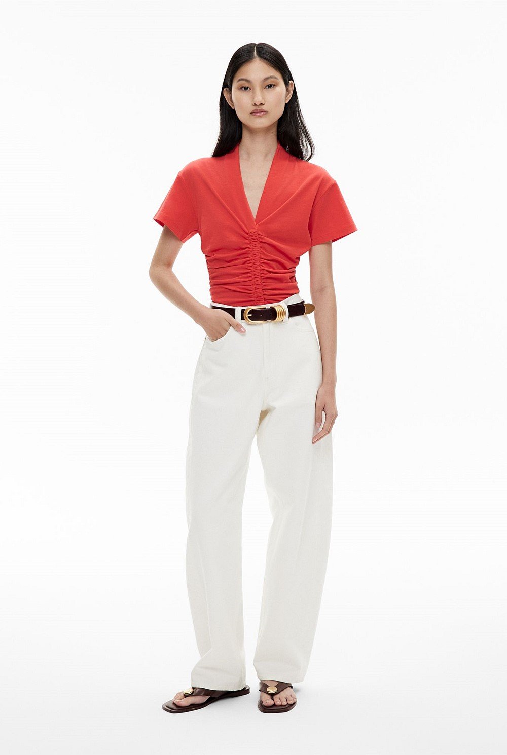 Gathered V Neck T-Shirt