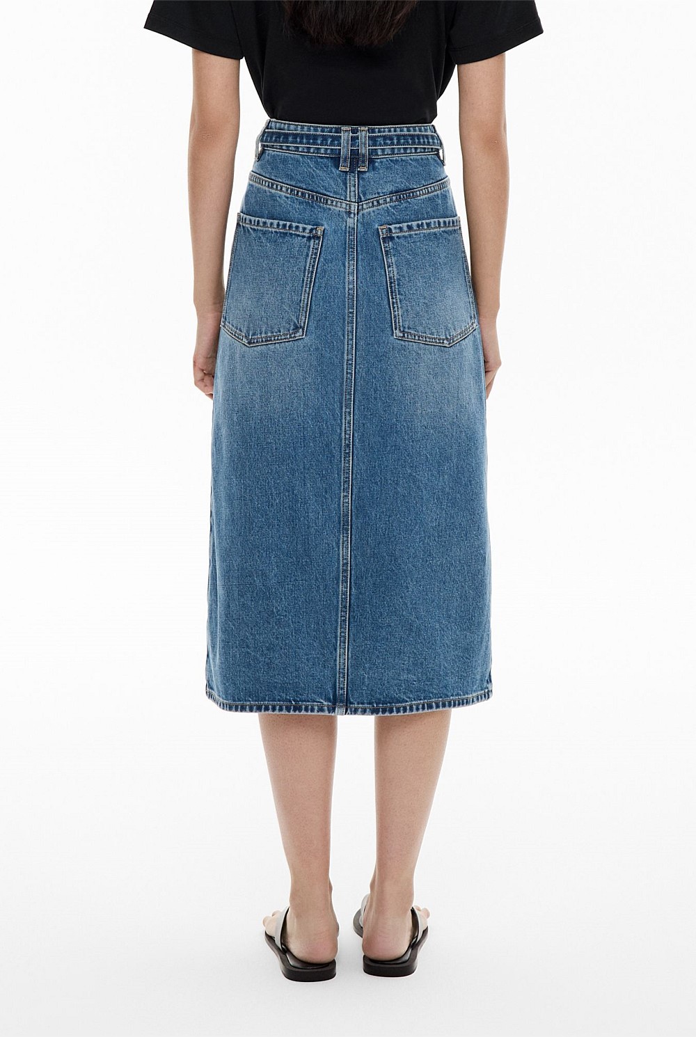 Denim Belt Midi Skirt