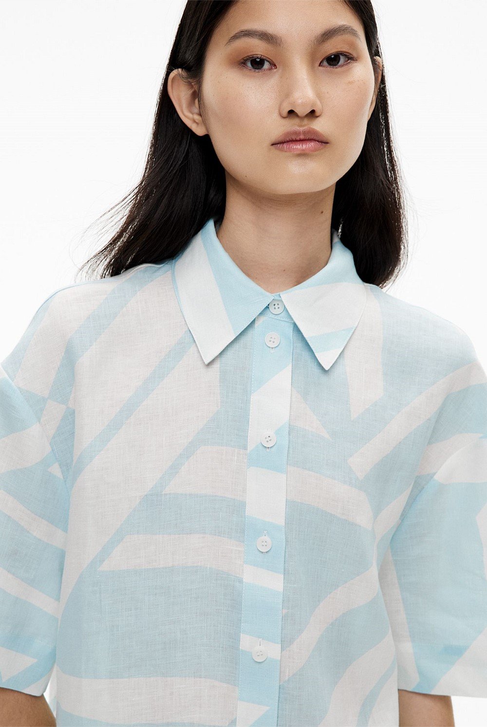 Short Sleeve Printed Linen Shirt