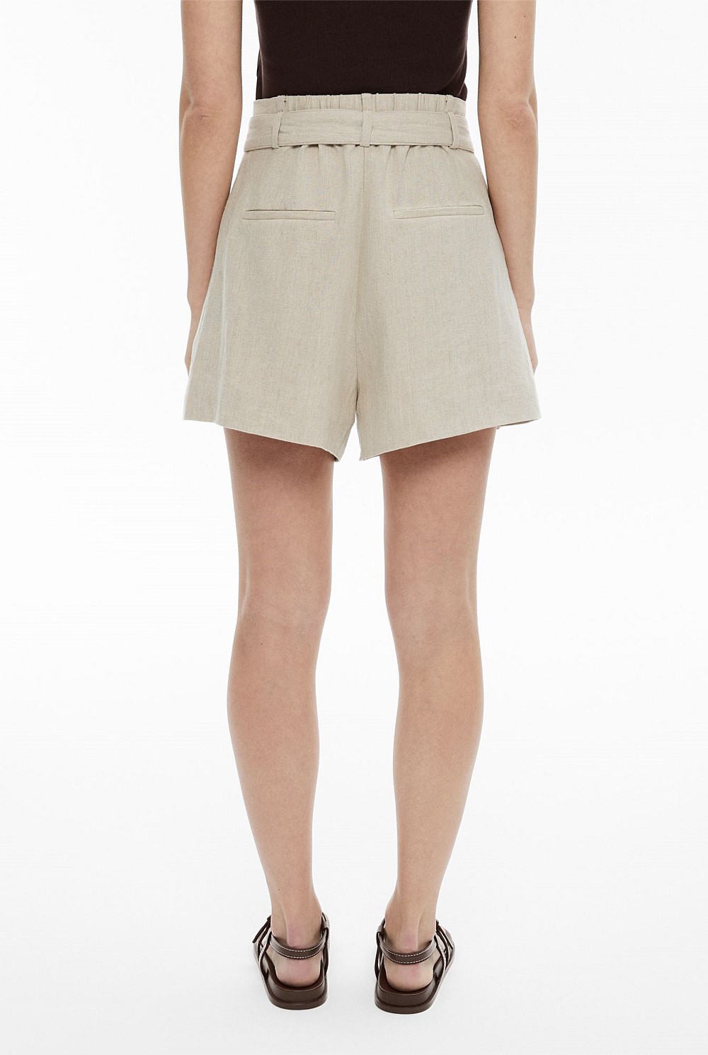 Belt Detail Linen Shorts
