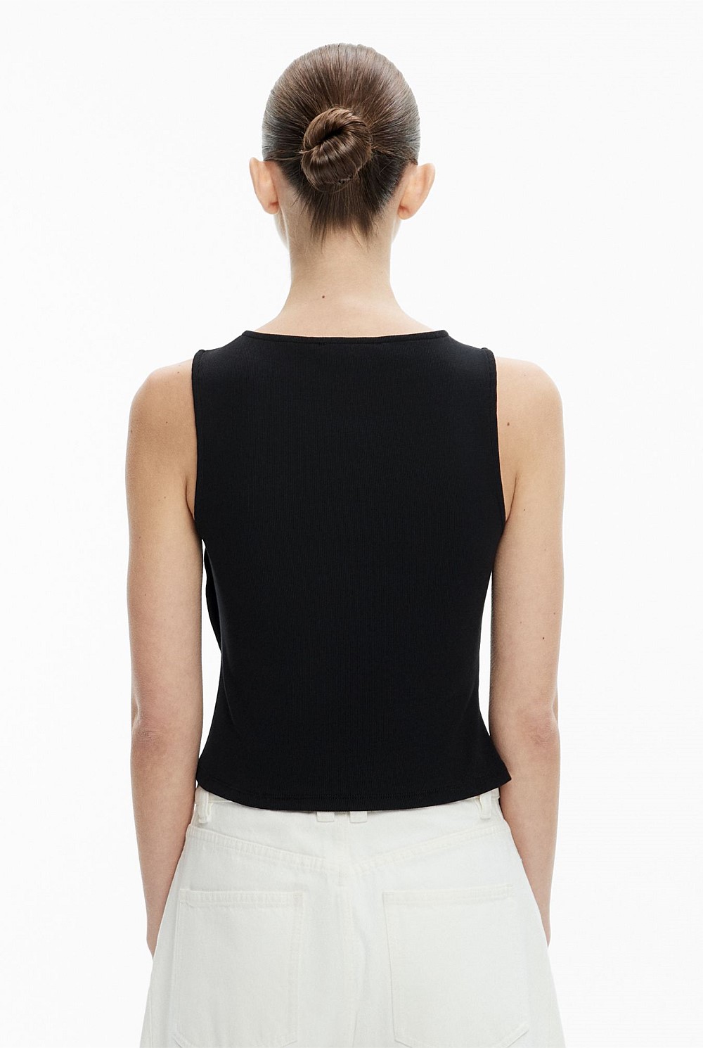 Asymmetrical Button Rib Tank Top