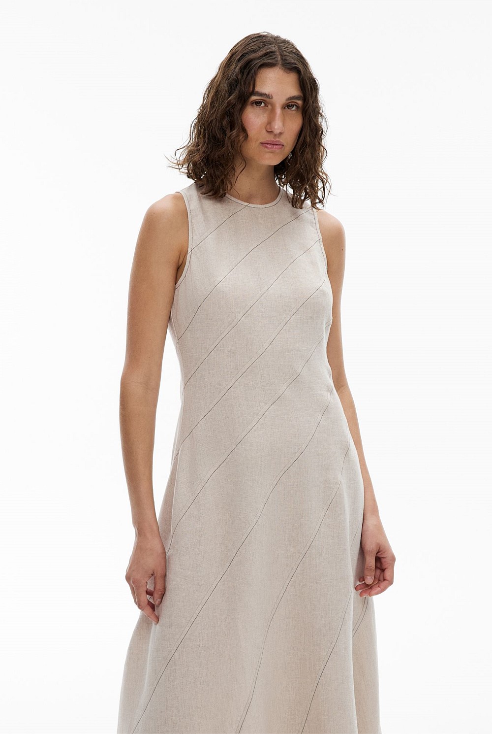 Asymmetric Seam Linen Dress