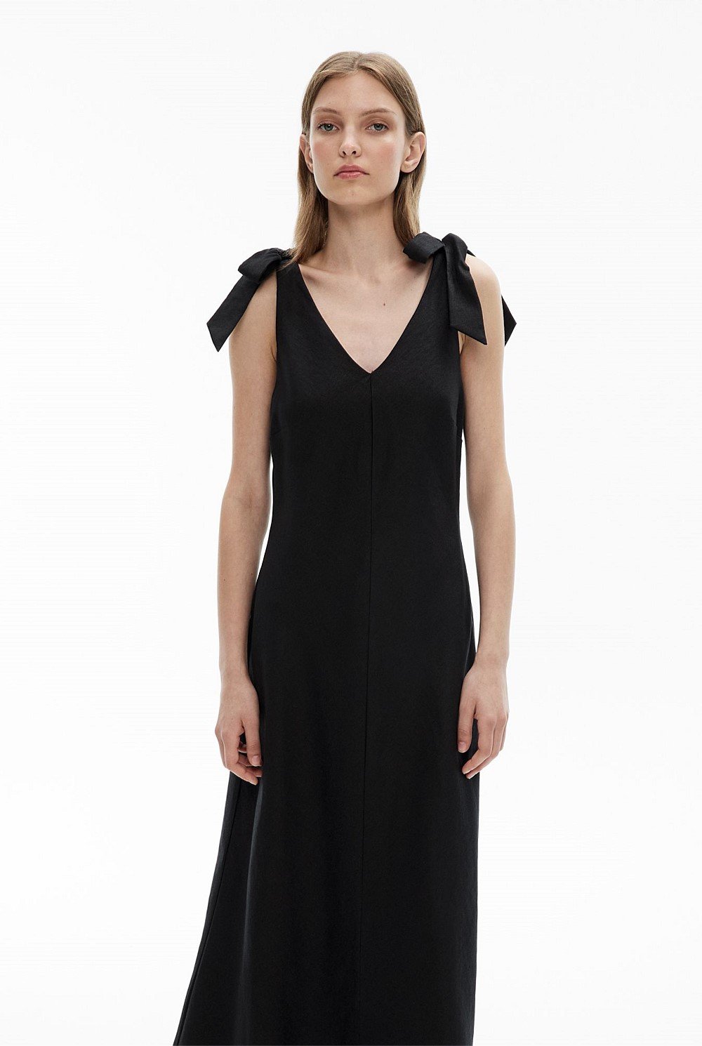 V-Neck Linen Midi Dress