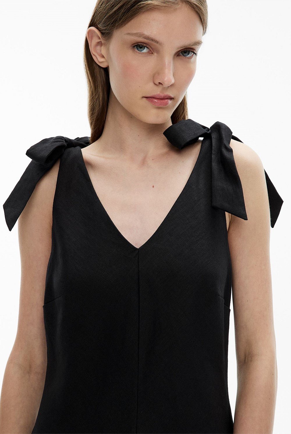 V-Neck Linen Midi Dress