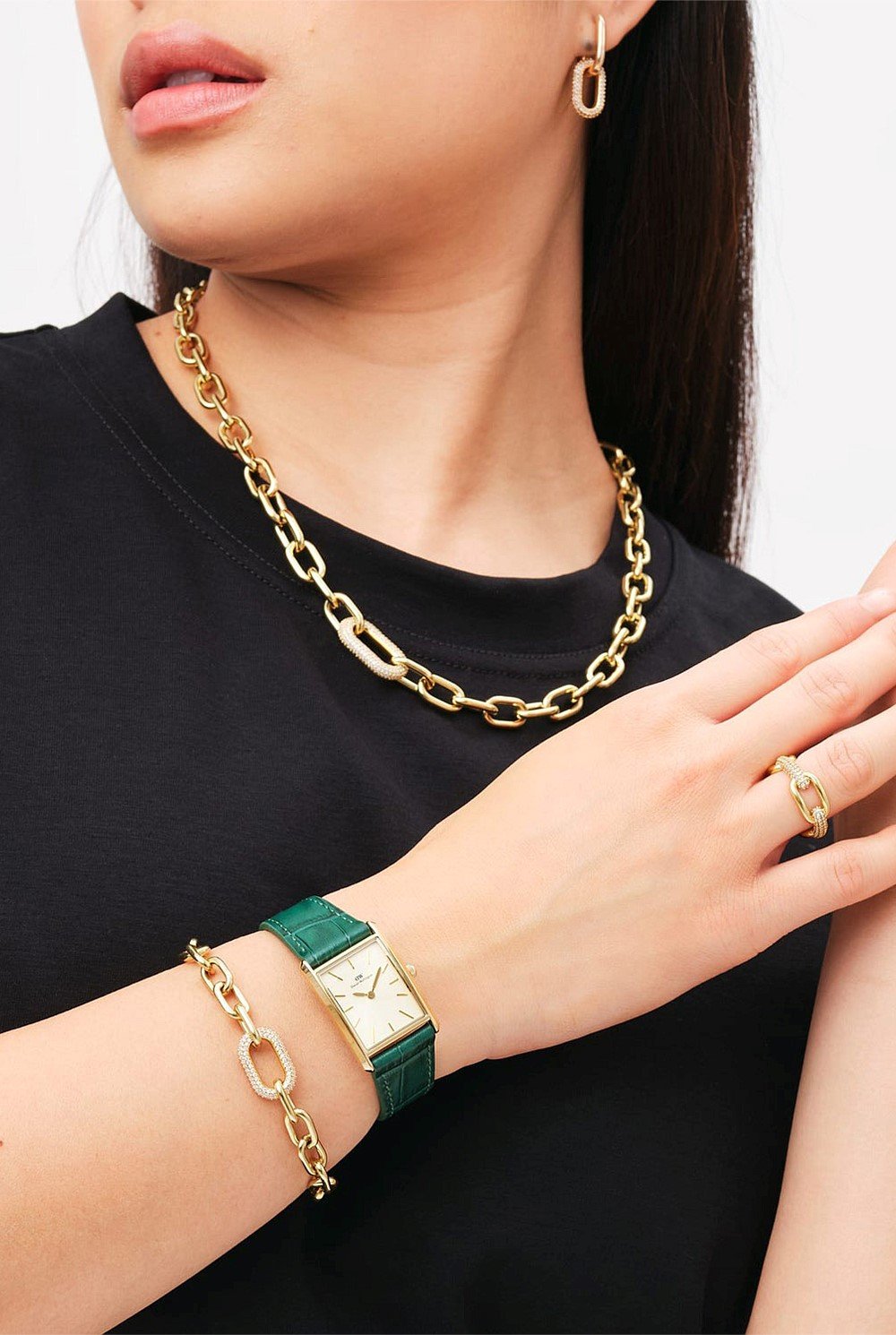 Bound 32x22 Green Croc Leather G Champagne Sunray Watch